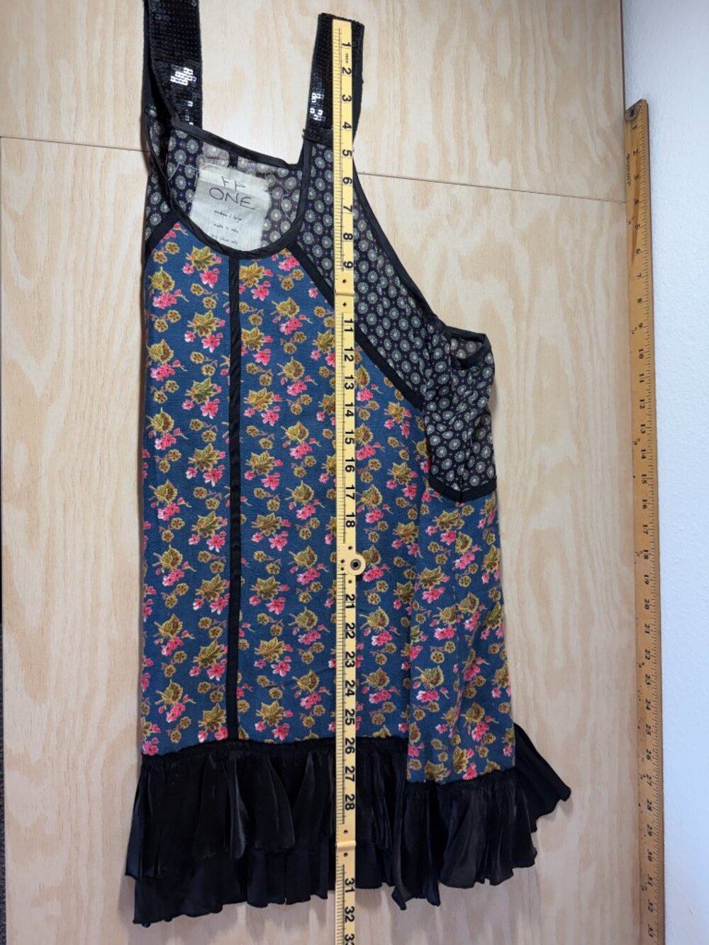 FP One Free People whimsigoth Floral Sequin Strap Trapeze Dress M/L - Picture 5 of 9